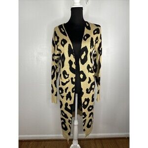 Vestidos Tan Black Leopard Cardigan Womens Sz S Duster Sweater Animal Print